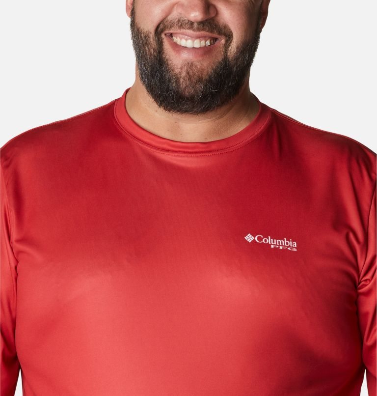 Men's Columbia PFG Terminal Tackle Fish Flag Long Sleeve Sweatshirts Red | Plus Size CA-QLAC4